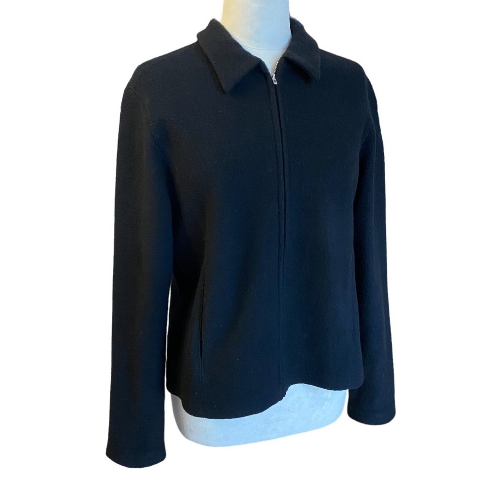 346 Brooks Brothers Black 100% Wool Zip Jacket Capsule Minimalist Quiet Luxury-L